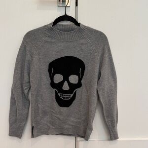 Sweet Romeo Gray Crewneck Sweater with Black Skull Motif